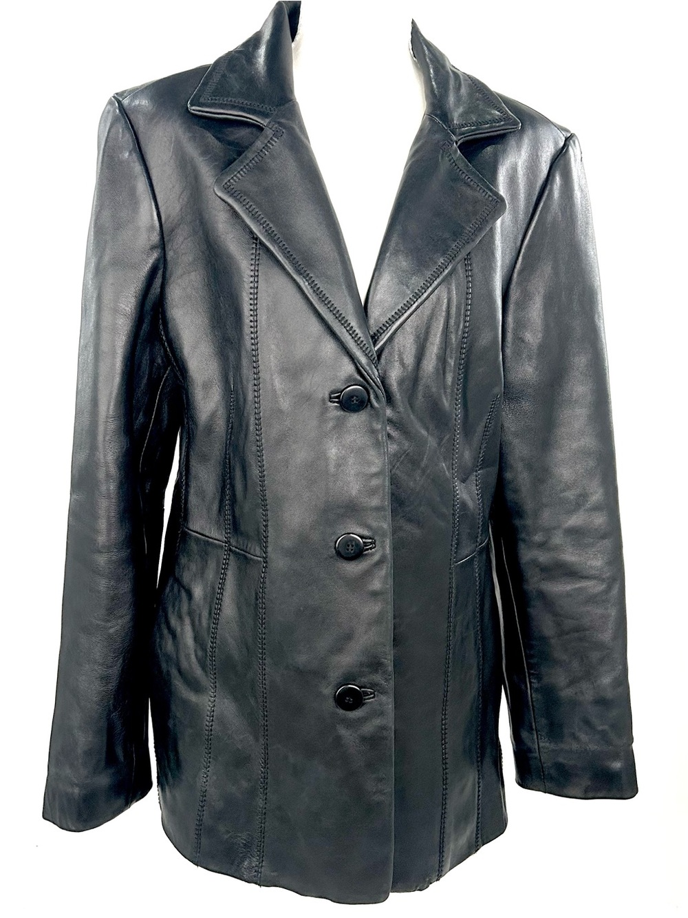 Avanti New York Genuine Leather Blazer Jacket Black Button Front L